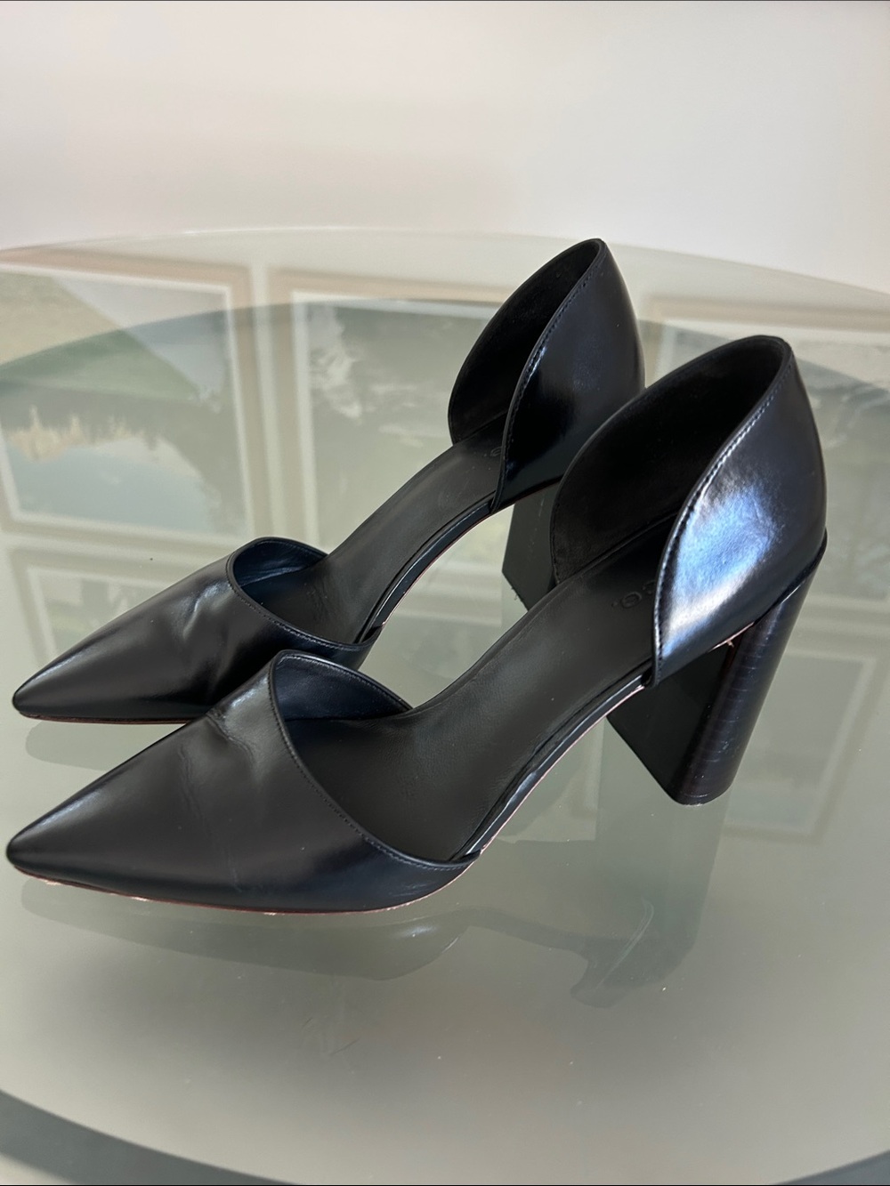 Vince Black Pointed D'Orsay Block Heel Pumps